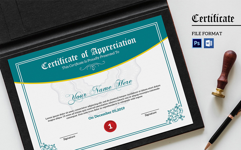 Download Шаблон сертификата "Appreciation Certificate Template" / Appreciation Certificate Template - Шаблон сертификата на тему графика certificate,template,appreciation,green,printable,editable,achievement,design,layout,print,ready,academic,award,business,school,college,word,psd