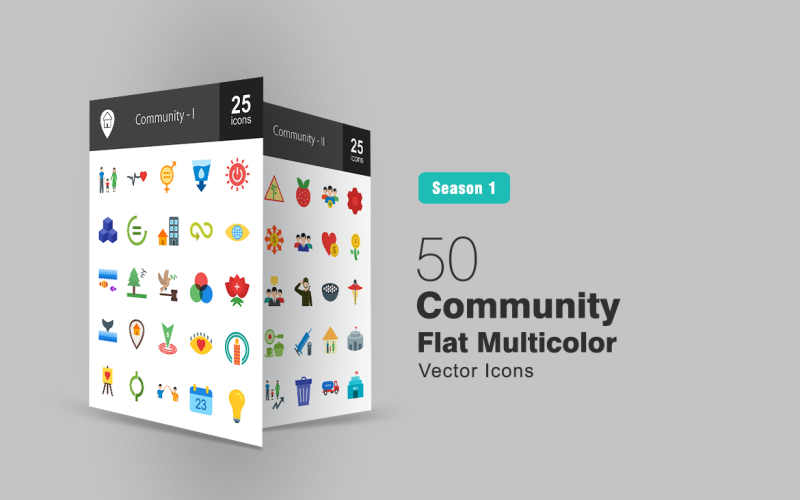 Download Набор иконок "50 Community Flat Multicolor Icon Set" / 50 Community Flat Multicolor Icon Set - Набор иконок на тему графика community,icon,families,health,building,sanitation,energy,infrastructure,cities,production,peace,justice,partnership,oceans,investing,faith,art,collaboration,event,creativity