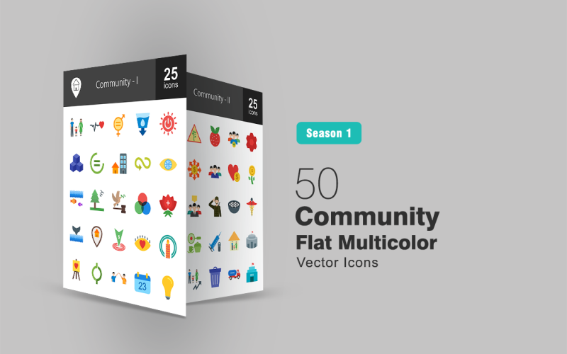 50 Community Flat Multicolor-Icon-Set