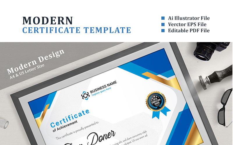 Download Шаблон сертификата "Corporate Elegant Certificate Template" / Corporate Elegant Certificate Template - Шаблон сертификата на тему графика achievement appreciation award diploma completion acknowledgement certificates eyelash nail extension modern luxury multipurpose professional training red blue gold green yellow