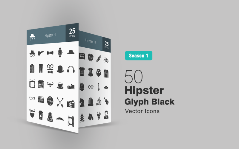 Download Набор иконок "50 Hipster Glyph Icon Set" / 50 Hipster Glyph Icon Set - Набор иконок на тему графика hipster icon style smoking pipe bow tie watch hat shirt trousers headphones music player television moustache tea shoe glasses man