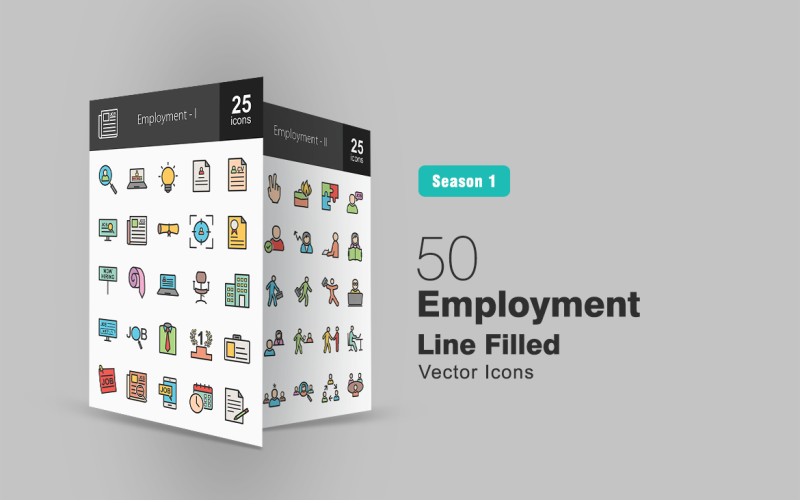 50 werkgelegenheid gevulde lijn Icon Set