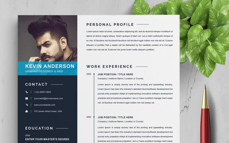 Download Резюме "Kevin Resume Template" / Kevin Resume Template - Резюме на тему графика 3 page a4 clean cv design elegant resume female feminine infographic letter minimalist modern portfolio professional indesign minimal pages