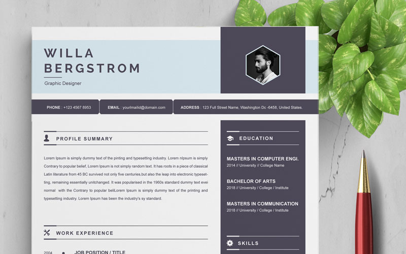 Download Резюме "Willa Resume Template" / Willa Resume Template - Резюме на тему графика 2 page a4 clean cv design elegant resume female feminine infographic letter minimalist modern portfolio professional indesign minimal pages