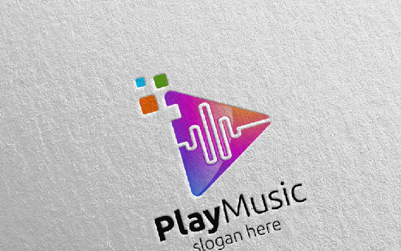 Musica astratta con nota e modello di logo di concetto 5 di gioco