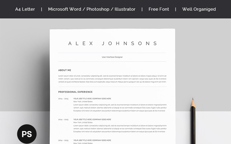 Download Резюме "Alex Johnsons Resume Template" / Alex Johnsons Resume Template - Резюме на тему графика a4 black bright career clean cv resume cover letter creative curriculum vitae design docx editable elegant job light minimalist professional