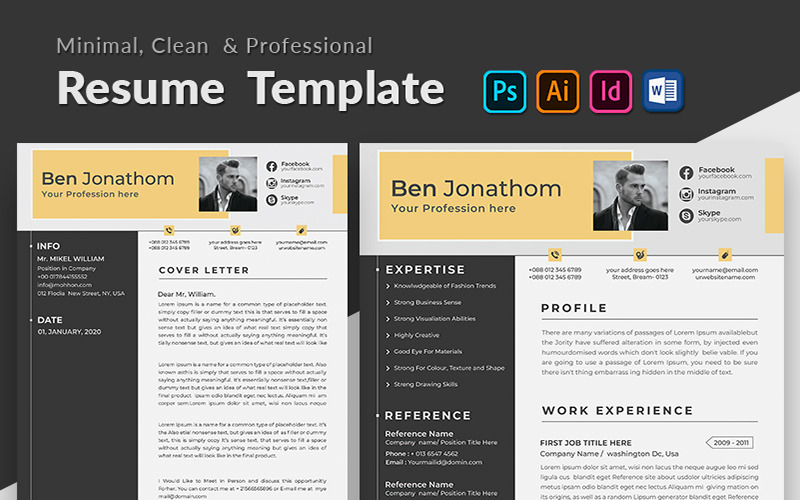 Download Резюме "Ben Jonathon Resume Template" / Ben Jonathon Resume Template - Резюме на тему графика resume a4 bundle classic clean cv minimalist download template word simple application student 2page coverletter jobresume