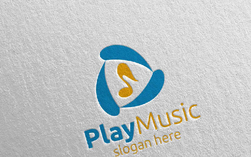 Download Шаблон логотипа "Abstract Music with Note and Play Concept 46 Logo Template" / Abstract Music with Note and Play Concept 46 Logo Template - Шаблон логотипа на тему графика music logo karaoke melody movie multimedia record voice singer note sound song play video volume audio vector compose disco abstract