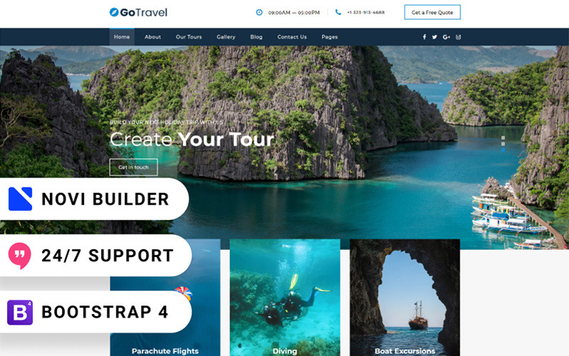 GoTravel - Novi Builder Online Tour Agency webbplats mall