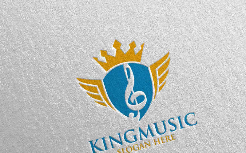 Download Шаблон логотипа "King Music With Shield and Note Concept 47 Logo Template" / King Music With Shield and Note Concept 47 Logo Template - Шаблон логотипа на тему графика music logo karaoke melody movie multimedia record voice singer note sound song play video volume audio vector compose disco king