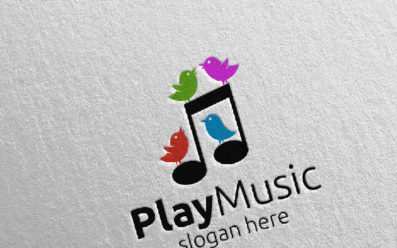 Not ve Kuş Konseptli Müzik 53 Logo Şablonu