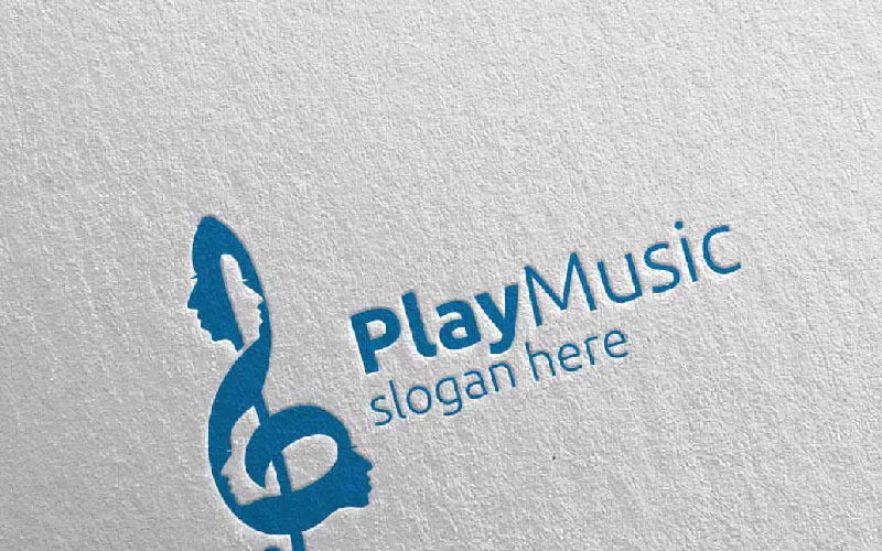Muziek met noot en gezicht Concept 52 Logo sjabloon