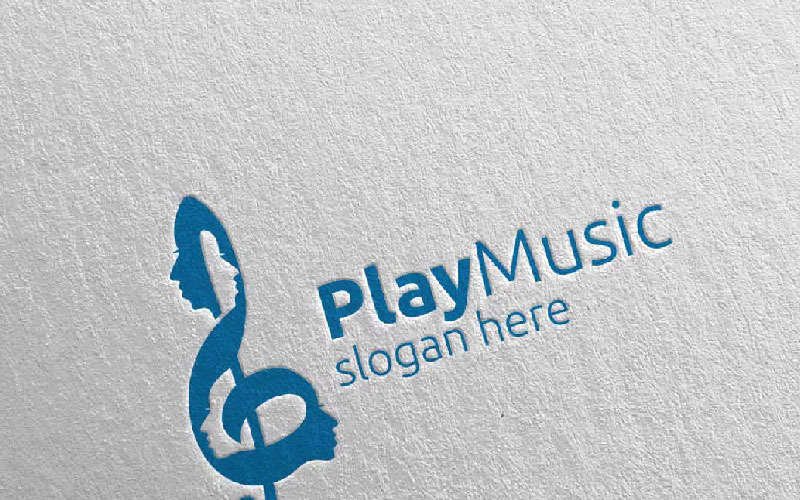 Download Шаблон логотипа "Music with Note and Face Concept 52 Logo Template" / Music with Note and Face Concept 52 Logo Template - Шаблон логотипа на тему графика music logo karaoke melody movie multimedia record voice singer note sound song play video volume audio vector compose disco face