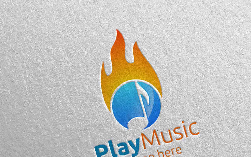 Download Шаблон логотипа "Music with Note and Fire Concept 28 Logo Template" / Music with Note and Fire Concept 28 Logo Template - Шаблон логотипа на тему графика music logo karaoke melody movie multimedia record voice singer note sound song play video volume audio vector compose fire