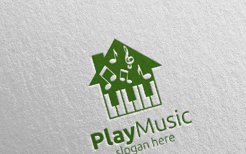 Download Шаблон логотипа "Music with Note and House Concept 32 Logo Template" / Music with Note and House Concept 32 Logo Template - Шаблон логотипа на тему графика house music logo karaoke melody movie multimedia record voice singer note sound song play wave video volume audio vector compose