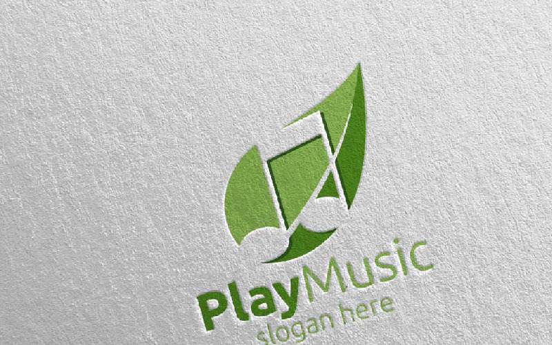 Download Шаблон логотипа "Music  with Note and Leaf Concept 36 Logo Template" / Music  with Note and Leaf Concept 36 Logo Template - Шаблон логотипа на тему графика music logo karaoke melody movie multimedia record voice singer note sound song play wave video volume audio vector leaf