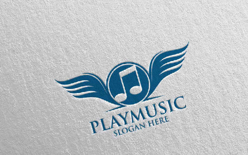 Download Шаблон логотипа "Music with Note and Wing Concept 31 Logo Template" / Music with Note and Wing Concept 31 Logo Template - Шаблон логотипа на тему графика music logo karaoke melody movie multimedia record voice singer note sound song play video volume audio vector compose disco wing