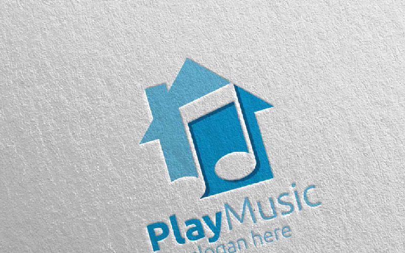 Musik mit Notiz und Hauskonzept 33 Logo-Vorlage