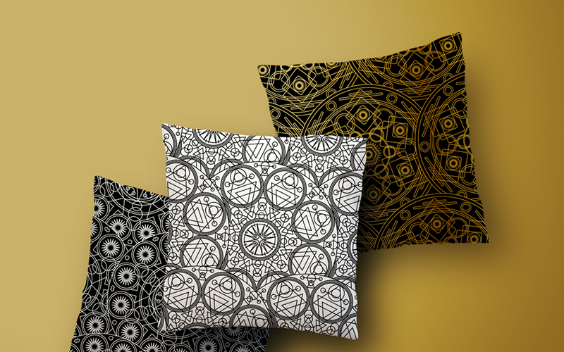 Download Иллюстрация "Mystical Mandala Seamless Patterns Set - Illustration" / Mystical Mandala Seamless Patterns Set - Illustration - Иллюстрация на тему графика pattern seamless ornament backdrop background abstract set collection outline linear mandala tattoo geometric sacred yoga boho golden silver bohemian henna