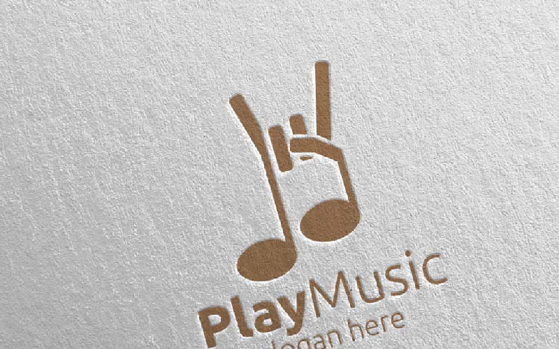 Modelo de logotipo para música rock com nota e conceito de jogo 40