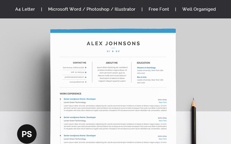 Download Резюме "Alex Johnsons Resume Template" / Alex Johnsons Resume Template - Резюме на тему графика a4 black bright career clean cv resume cover letter creative curriculum vitae design docx editable elegant job light minimalist professional