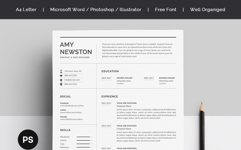 Download Резюме "Amy Newtons Resume Template" / Amy Newtons Resume Template - Резюме на тему графика a4 black bright career clean cv resume cover letter creative curriculum vitae design docx editable elegant job light minimalist professional