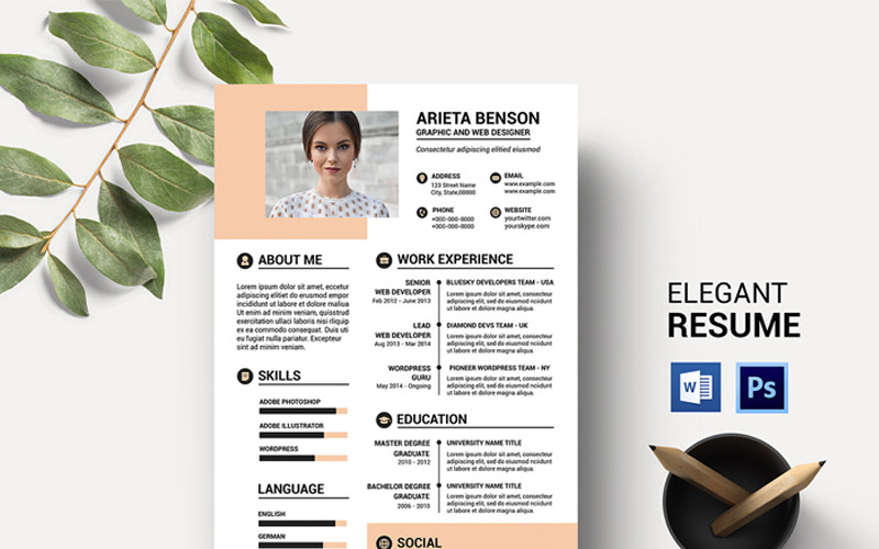 Download Резюме "Arieta Clean Resume Template" / Arieta Clean Resume Template - Резюме на тему графика resume bundle template printable editable design cv clean minimal biodata ms word photoshop psd simple modern