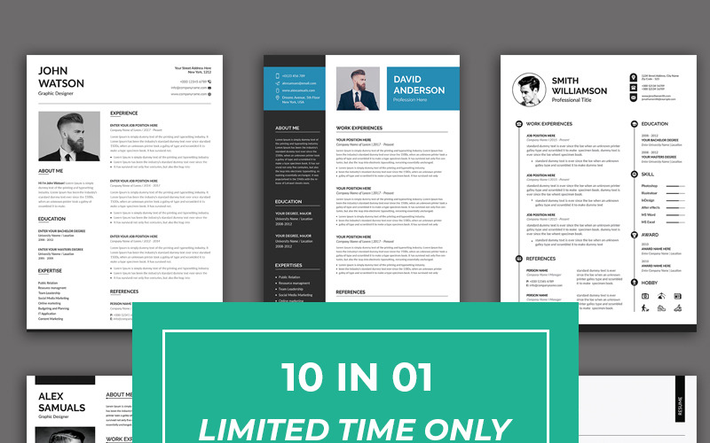 Download Резюме "Bundle 10 In 01 Resume Template" / Bundle 10 In 01 Resume Template - Резюме на тему графика a4 adobe indesign bundle cover letter template creative cv curriculum vitae design resume infographic job interview lebenslauf microsoft word minimal