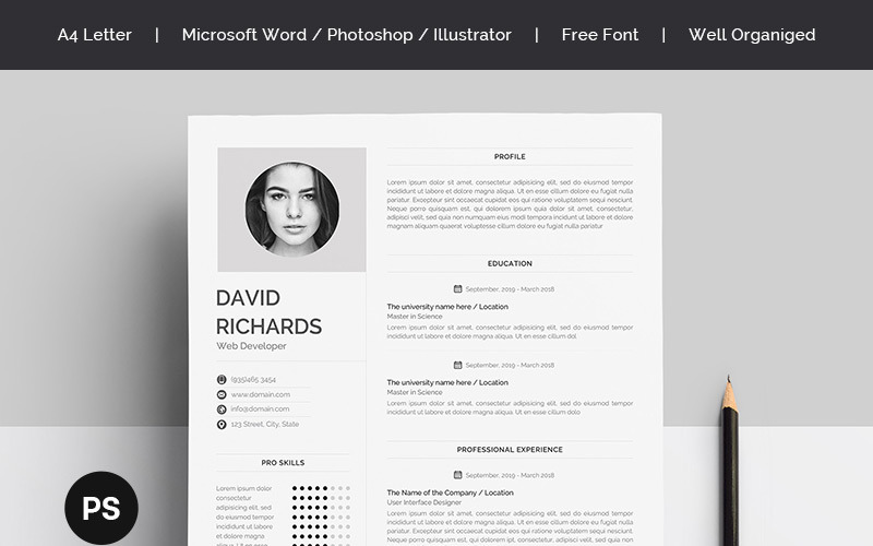 Download Резюме "David Richards Resume Template" / David Richards Resume Template - Резюме на тему графика a4 clean cv design elegant resume female infographic letter minimalist modern portfolio professional indesign minimal pages word template