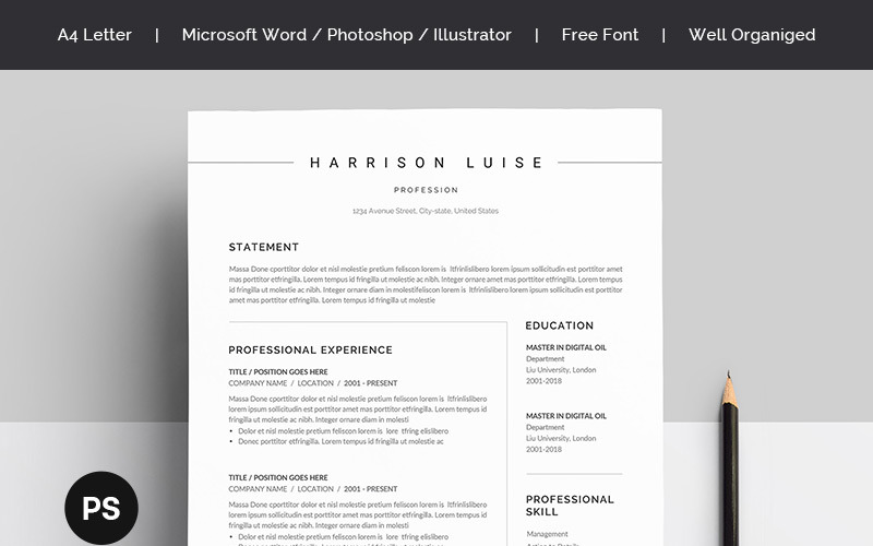 Download Резюме "Harrisons Luise Resume Template" / Harrisons Luise Resume Template - Резюме на тему графика a4 black bright career clean cv resume cover letter creative curriculum vitae design docx editable elegant job light minimalist professional