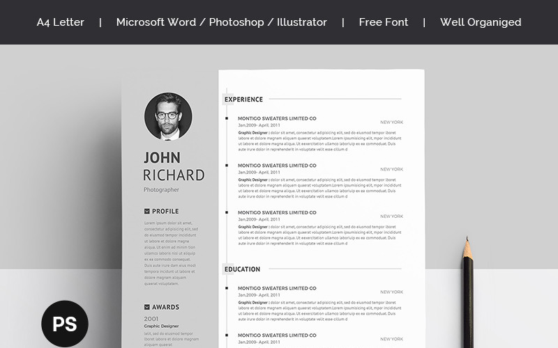 Download Резюме "John Richards Resume Template" / John Richards Resume Template - Резюме на тему графика a4 black bright career clean cv resume cover letter creative curriculum vitae design docx editable elegant job light minimalist professional