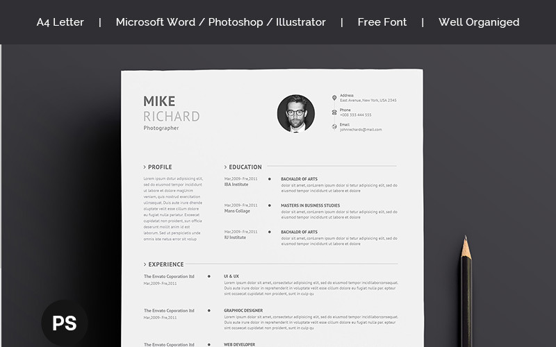 Download Резюме "Mike Richards Resume Template" / Mike Richards Resume Template - Резюме на тему графика a4 black bright career clean cv resume cover letter creative curriculum vitae design docx editable elegant job light minimalist professional