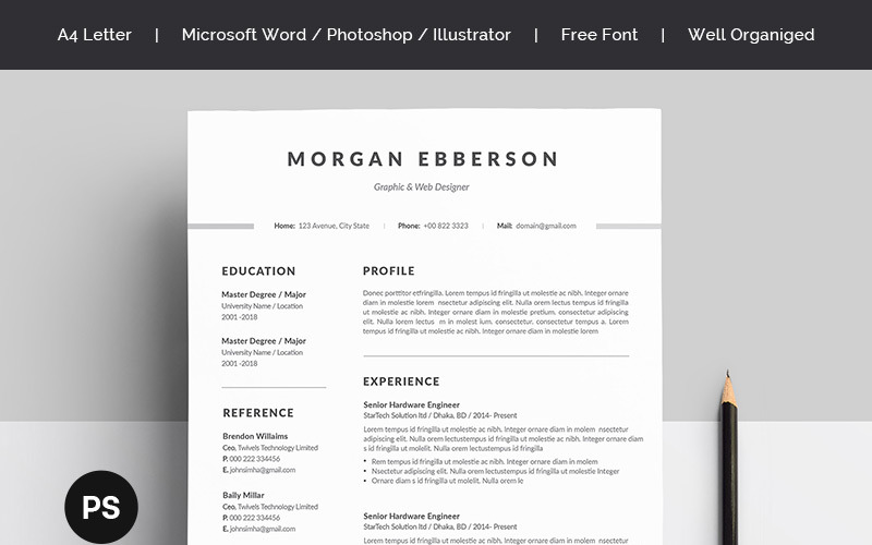 Download Резюме "Morgan Ebberson Resume Template" / Morgan Ebberson Resume Template - Резюме на тему графика a4 black bright career clean cv resume cover letter creative curriculum vitae design docx editable elegant job light minimalist professional