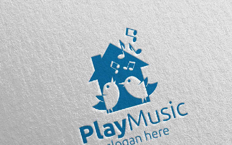 Download Шаблон логотипа "Music with Home and Bird Concept 55 Logo Template" / Music with Home and Bird Concept 55 Logo Template - Шаблон логотипа на тему графика music logo karaoke melody movie multimedia record voice singer note sound song play video volume audio vector compose bird home