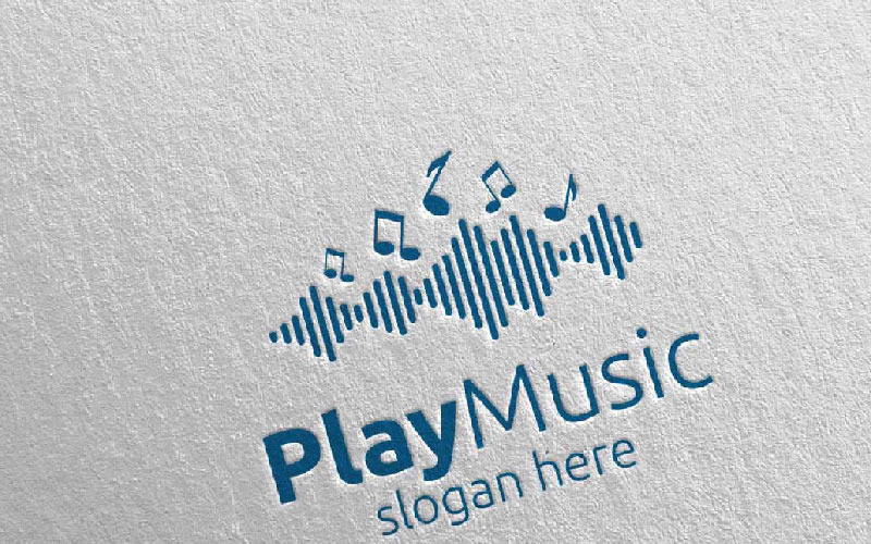 Download Шаблон логотипа "Music with Note and Play Concept 65 Logo Template" / Music with Note and Play Concept 65 Logo Template - Шаблон логотипа на тему графика music logo karaoke melody movie multimedia record voice singer note sound song play video volume audio vector compose disco abstract