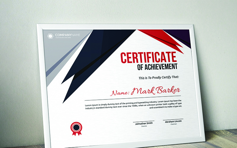 Download Шаблон сертификата "Abstract Triangular Certificate Template" / Abstract Triangular Certificate Template - Шаблон сертификата на тему графика certificate corporate decorative diploma elegant excellence frame graduation green modern multicolor ornament ornaments paper print ready template professional red simple