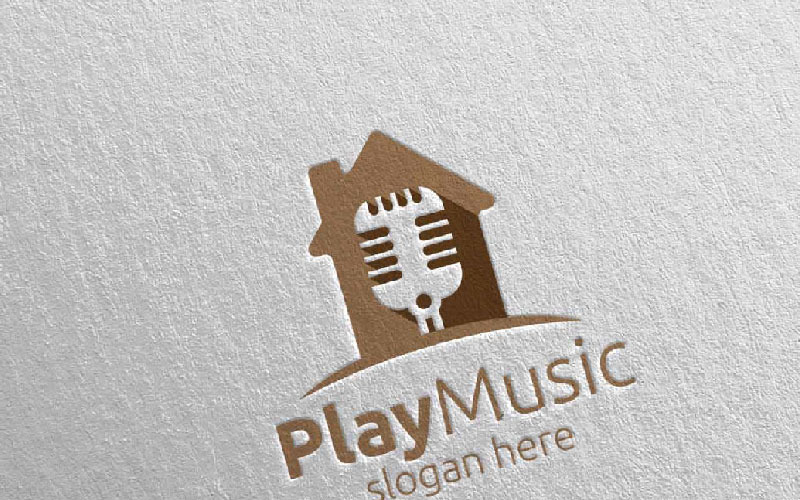 Download Шаблон логотипа "Music with Microphone and Home Concept 57 Logo Template" / Music with Microphone and Home Concept 57 Logo Template - Шаблон логотипа на тему графика music logo karaoke melody movie multimedia record voice singer note sound song play video volume audio vector compose home microphone