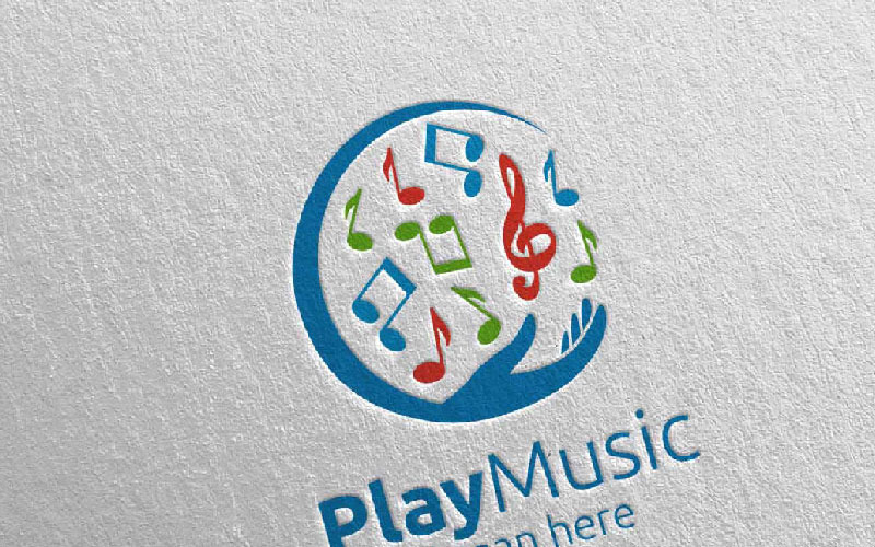 Download Шаблон логотипа "Music with Note and Hand Concept 60 Logo Template" / Music with Note and Hand Concept 60 Logo Template - Шаблон логотипа на тему графика music logo karaoke melody movie multimedia record voice singer note sound song play video volume audio vector compose hand