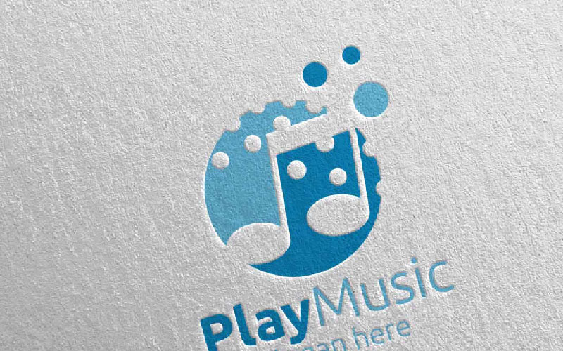 Download Шаблон логотипа "Music with Note and Play Concept 71 Logo Template" / Music with Note and Play Concept 71 Logo Template - Шаблон логотипа на тему графика music logo karaoke melody movie multimedia record voice singer note sound song play video volume audio vector compose disco