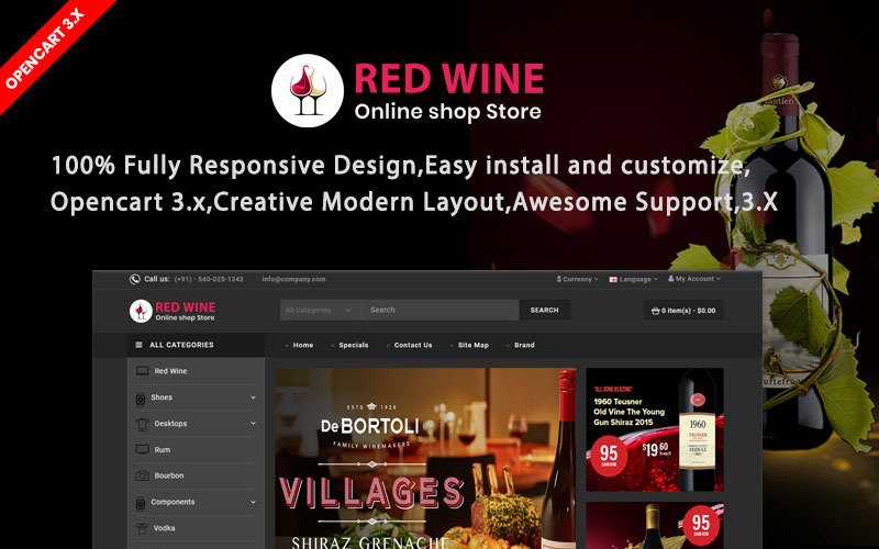 redwine отзывчивый шаблон opencart