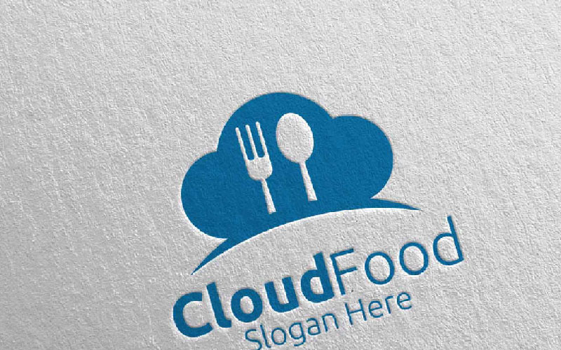 Download Шаблон логотипа "Cloud Food Restaurant or Cafe  14 Logo Template" / Cloud Food Restaurant or Cafe  14 Logo Template - Шаблон логотипа на тему графика food logo fork fresh cafe catering chef cooking restaurant knife diet eat eco green kitchen vegetarian spoon supplement nutrition cloud
