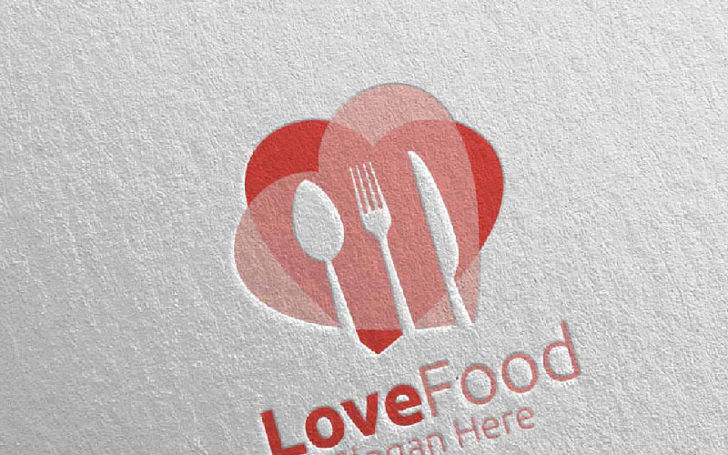 Download Шаблон логотипа "Love Healthy Food  for Restaurant or Cafe 3 Logo Template" / Love Healthy Food  for Restaurant or Cafe 3 Logo Template - Шаблон логотипа на тему графика food logo fork fresh cafe catering chef cooking restaurant knife diet eat eco green kitchen vegetarian spoon supplement nutrition love