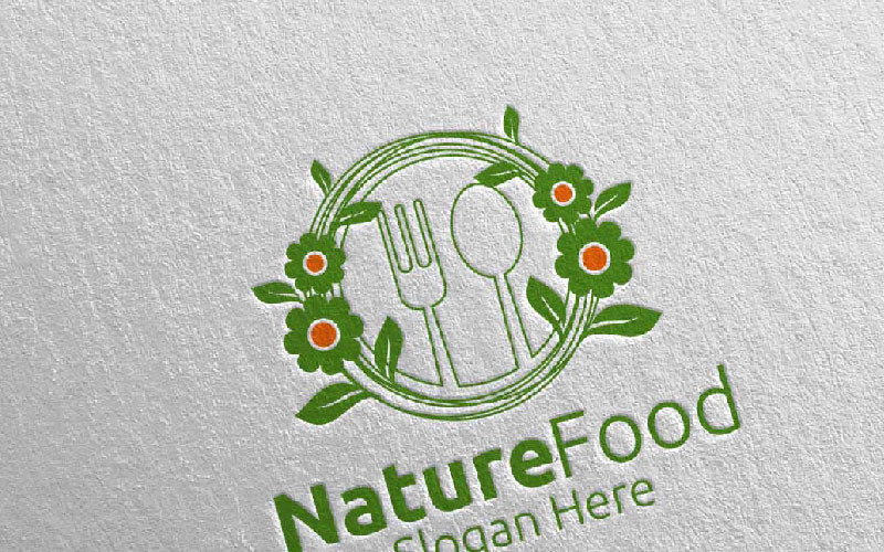 Download Шаблон логотипа "Nature Healthy Food for Restaurant or Cafe 18 Logo Template" / Nature Healthy Food for Restaurant or Cafe 18 Logo Template - Шаблон логотипа на тему графика food logo fork fresh cafe catering chef cooking restaurant knife diet eat eco green kitchen vegetarian spoon supplement nutrition nature