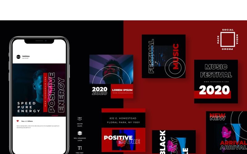 Download Шаблон для соцсетей "Nine - Duo Tone Instagram Post Social Media Template" / Nine - Duo Tone Instagram Post Social Media Template - Шаблон для соцсетей на тему графика 