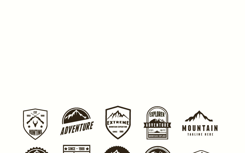 Download Шаблон логотипа "Set Mountain and Adventure Kit Logo Template" / Set Mountain and Adventure Kit Logo Template - Шаблон логотипа на тему графика badge emblem mountain sign vector graphic sticker vintage logo retro outdoor classic camp nature premium explore forest hiking exploration mountaineering
