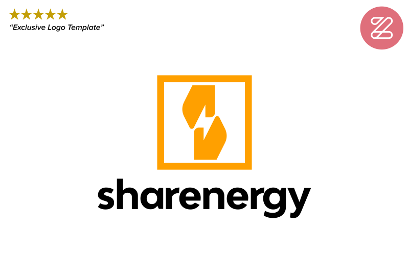 Download Шаблон логотипа "SHARENERGY Logo Template" / SHARENERGY Logo Template - Шаблон логотипа на тему графика energy flash volt hand negative space modern logo bolt lightning electric handshake deal team work company
