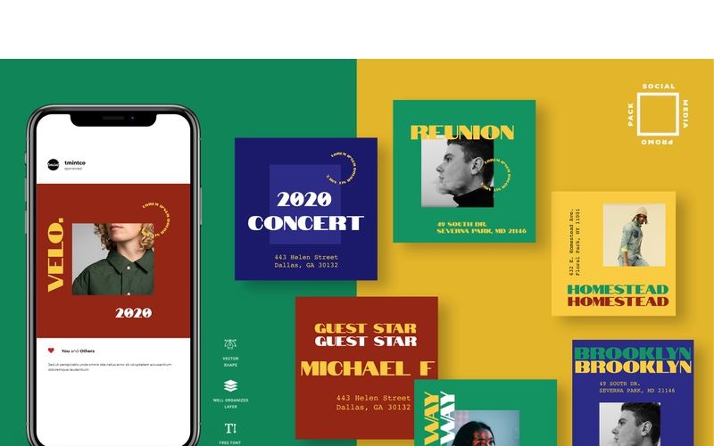 Download Шаблон для соцсетей "Six - Duo Tone Instagram Post Social Media Template" / Six - Duo Tone Instagram Post Social Media Template - Шаблон для соцсетей на тему графика 