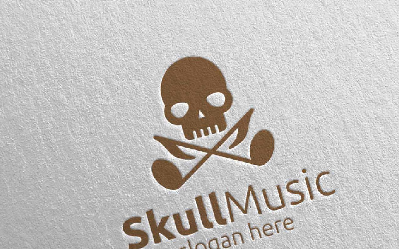 Download Шаблон логотипа "Skull Music  with Note and Skull Concept 76 Logo Template" / Skull Music  with Note and Skull Concept 76 Logo Template - Шаблон логотипа на тему графика music logo karaoke melody movie multimedia record voice singer note sound song play video volume audio vector compose disco skull