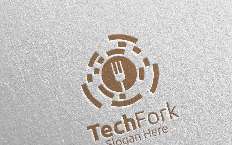餐厅或咖啡厅的科技叉子食品17徽标模板