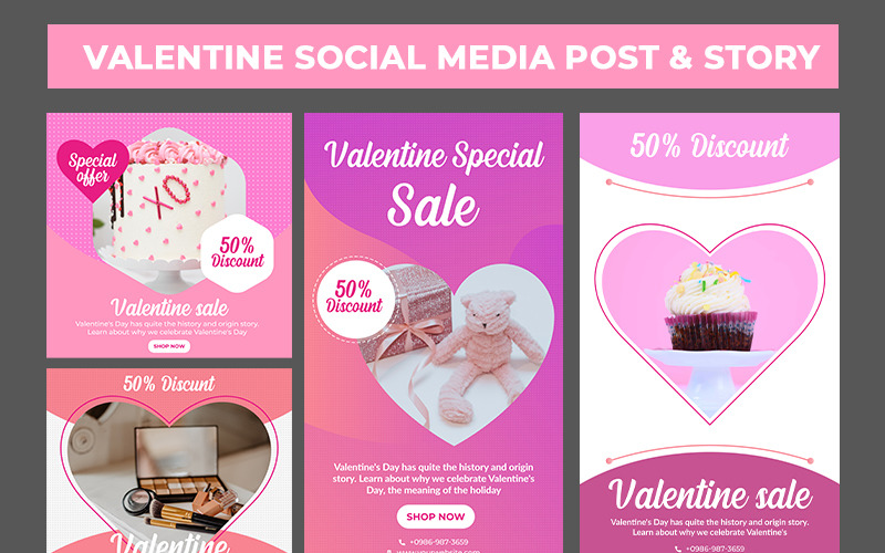 Download Шаблон для соцсетей "Valentine banner and story set Social Media Template" / Valentine banner and story set Social Media Template - Шаблон для соцсетей на тему графика banner sale template instagram socaial media valentine offer social post story facebook valedtine day